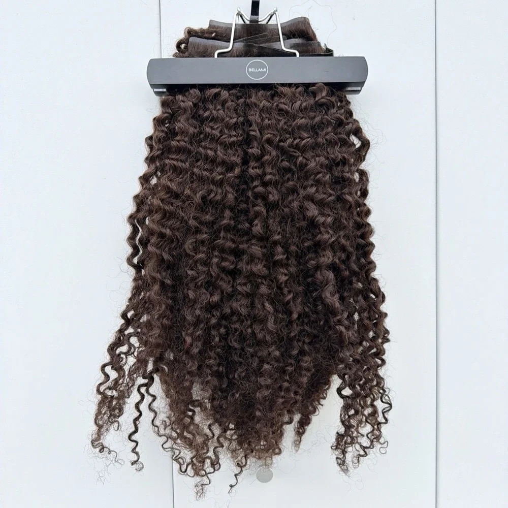 BELLAMI Silk Seam Textured Clip Ins NEW Dark Brown 3C Curl 24